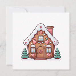 Feestelijk gemberhuis met harten feestdagenkaart