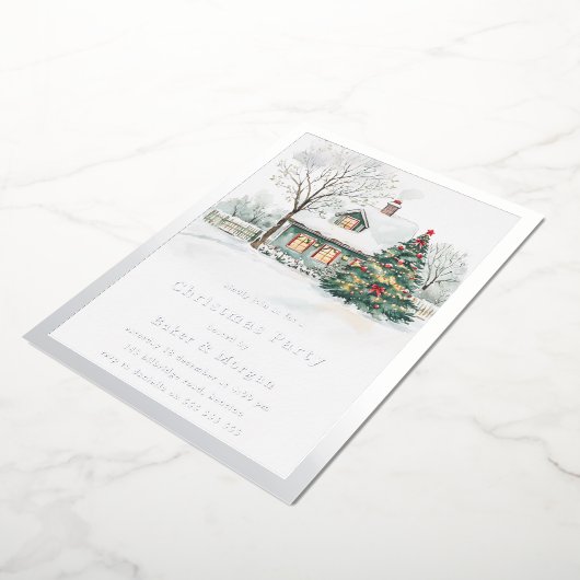 Feestelijk Gezellig Zilver Folie Kerstfeest Folie Uitnodiging (Gedraaid)