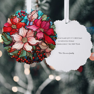 Feestelijk Glas in lood Kerstmis Poinsettias Ornament Kaart