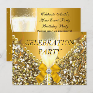 FEestelijk Glitter Goud Zilver Champagne Feestje Kaart