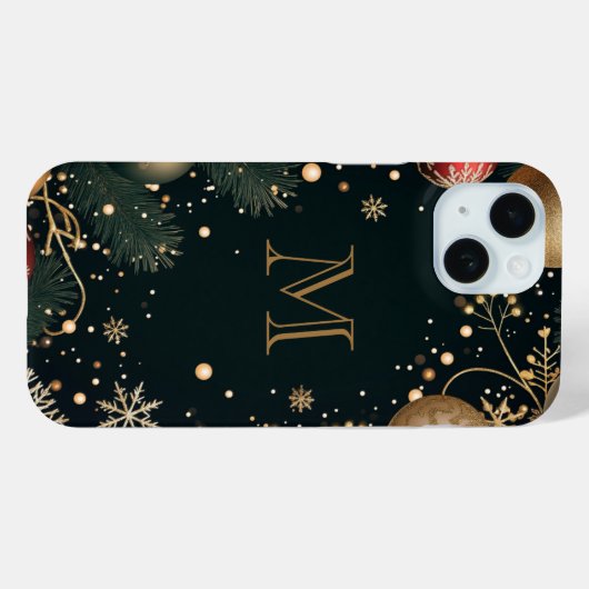 Feestelijk Goud Elegant Kerst Monogram Donker Case-Mate iPhone Case (Achterkant (horizontaal))