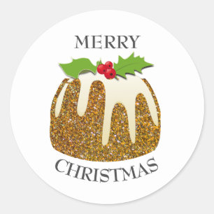 Feestelijk GOUD   Glitter Sparkle   Kerstpudding Ronde Sticker