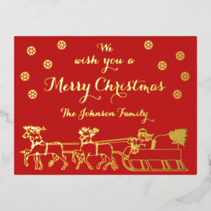 Feestelijk Goud Script Vrolijk Kerstfeest Kerstman Folie Uitnodiging Briefkaart