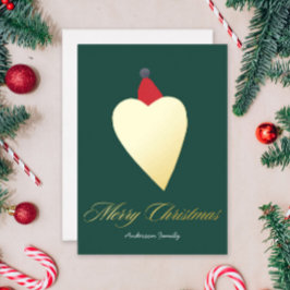 Feestelijk Gouden Hart met Kerst Pet Groen Folie Feestdagenkaart