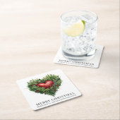 Feestelijk groenblijvend hart vierkante kartonnen onderzetter (Insitu)