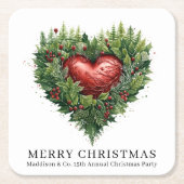 Feestelijk groenblijvend hart vierkante kartonnen onderzetter (Voorkant)