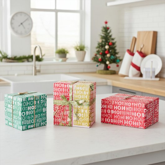 Feestelijk Helder en Kleurrijk "HO! HO! HO! Christ Inpakpapier Vel