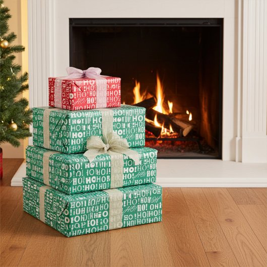 Feestelijk Helder en Kleurrijk "HO! HO! HO! Christ Inpakpapier Vel