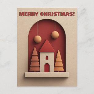 Feestelijk huis met bomen en versieringen briefkaart