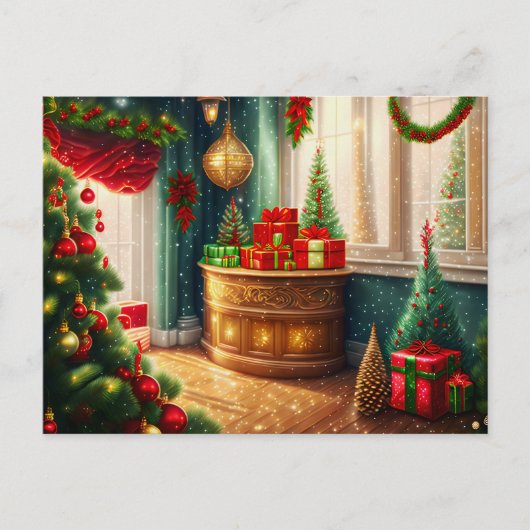 Feestelijk ingerichte kamer, traditionele kerst briefkaart (Voorkant)