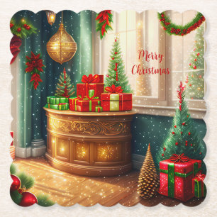 Feestelijk ingerichte kamer, traditionele kerst kartonnen onderzetters