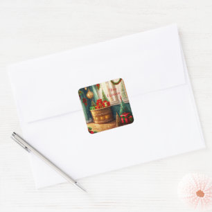 Feestelijk ingerichte kamer, traditionele kerst vierkante sticker