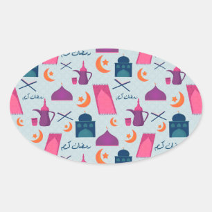 Feestelijk islamitisch ramadanontwerp ovale sticker