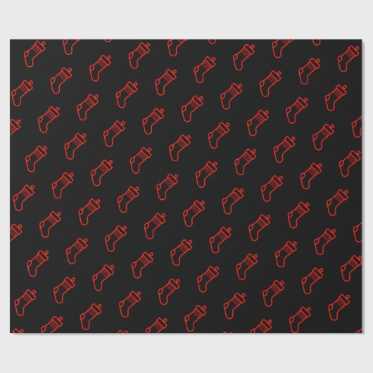 Feestelijk Kerst Kous Patroon - Zwart en Rood Cadeaupapier (Vlak)