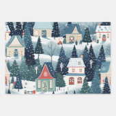 feestelijk kerstdorpspatroon inpakpapier vel (Voorkant 3)