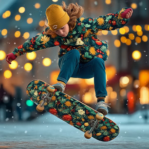 Feestelijk Kerstgroen met Ornamenten Skateboard
