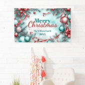 Feestelijk Kerstgroen Ornamenten Rode linten Spandoek (Insitu)