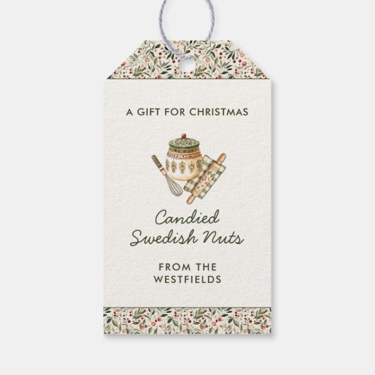 Feestelijk Kerstgroen Rode bessen Eten Cadeaulabel (Achterkant)