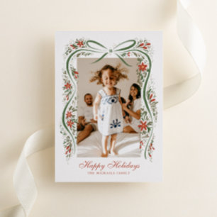 Feestelijk kerstlint met poinsettias folie feestdagenkaart