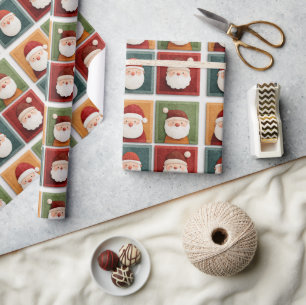 Feestelijk kerstmanpatroon in heldere blokken cadeaupapier