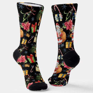 Feestelijk kerstpatroon met Kerstman, snoepstokken Sokken