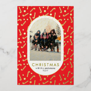Feestelijk Kerststolpatroon Kerstmis familiefoto Folie Feestdagenkaart