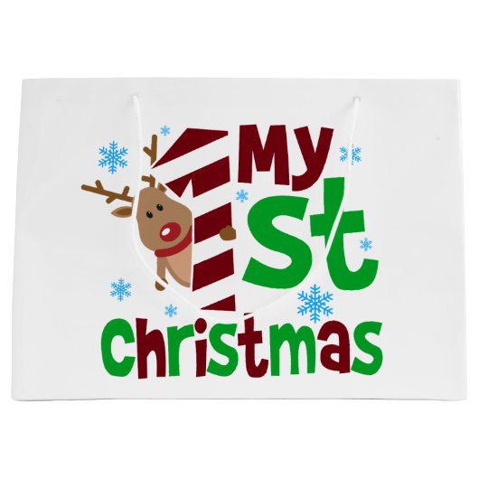 Feestelijk mijn Eerste Kerstmis baby unisex Groot Cadeauzakje (Voorkant)