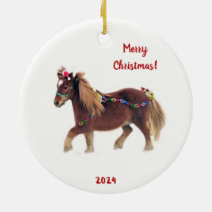 Feestelijk Miniatuur Paard Hardlopen in de Sneeuw Keramisch Ornament