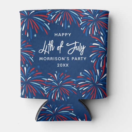 Feestelijk modern vuurwerk, aangepaste tekst 4 jul blikjeskoeler (Voorkant)