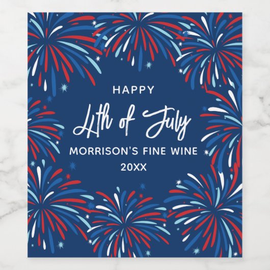 Feestelijk modern vuurwerk, aangepaste tekst 4 jul wijn etiket (Enkel label)