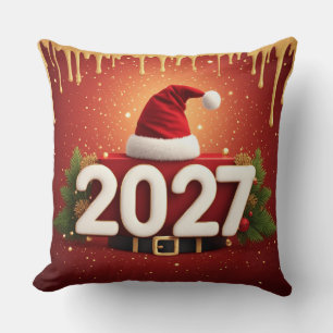 Feestelijk nieuwjaarsontwerp 2027 Rood Goud Kers Kussen