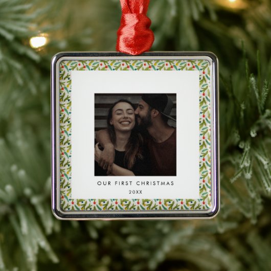 Feestelijk onze eerste kerstfoto metalen ornament (Boom)