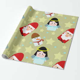 Feestelijk patroon met engelen, kerstman en sneeuw cadeaupapier