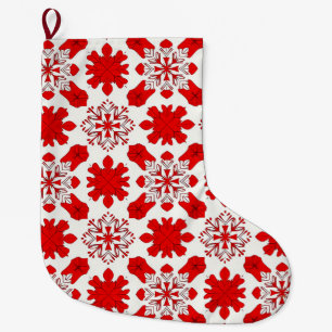 Feestelijk patroon van rode en witte sneeuwvlokken grote kerstsok