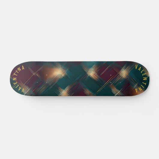 Feestelijk Plaid Design met Gouden Hoogtepunten Skateboard (Horizontaal)