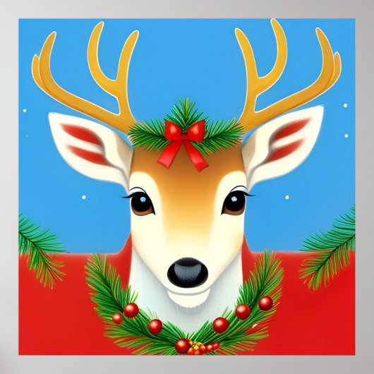 Feestelijk rendier met Holiday Wreath Poster (Voorkant)