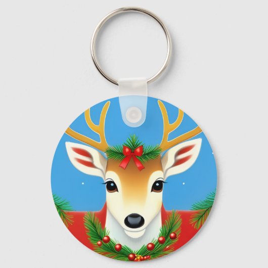 Feestelijk rendier met Holiday Wreath Sleutelhanger (Voorkant)