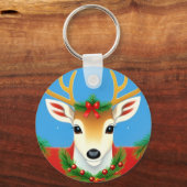 Feestelijk rendier met Holiday Wreath Sleutelhanger (Voorkant)