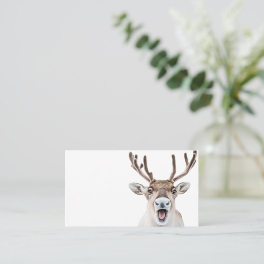 Feestelijk rendier Visitekaartje met Gekke gezicht (Staand voorkant)