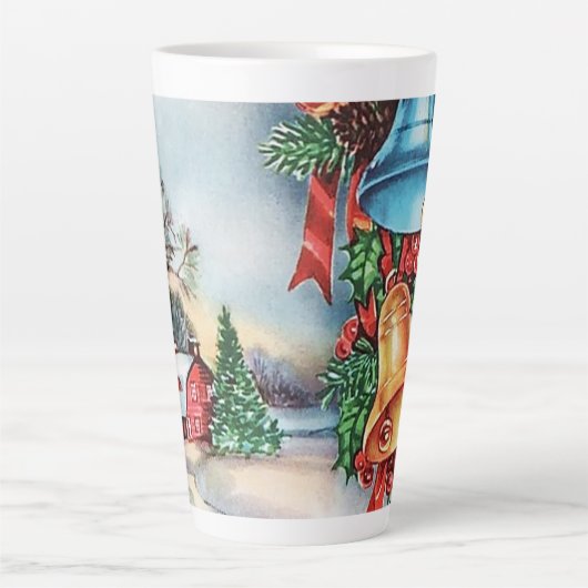 Feestelijk retro kerst  boerderij latte mok (Voorkant)