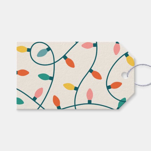 Feestelijk Retro Kerst Licht Strand Patroon Cadeaulabel (Voorkant (Horizontaal))