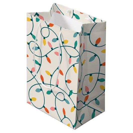 Feestelijk Retro Kerst Licht Strand Patroon Medium Cadeauzakje (Voorkant Gekanteld)