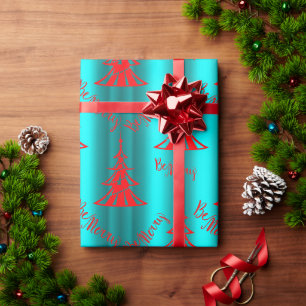 Feestelijk rood en Aqua Be Vrolijk Kerstfeest Cadeaupapier