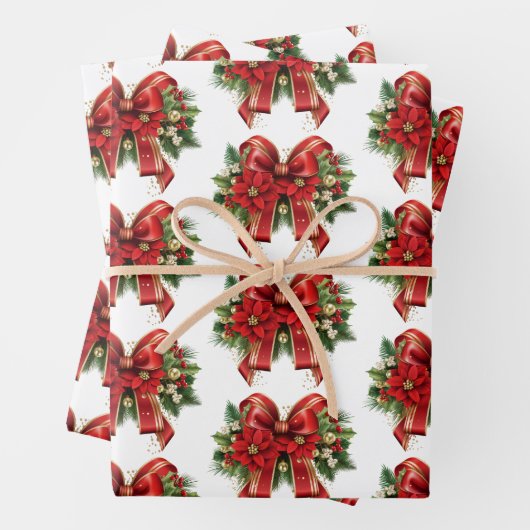 Feestelijk rood en goud kerstboog patroon inpakpapier vel (In situ)