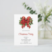 Feestelijk rood en goud Kerstmis Bow Party Uitnodiging Briefkaart (Staand voorkant)