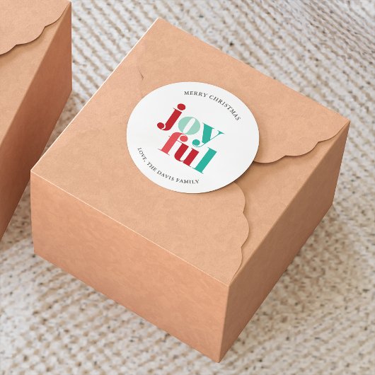 Feestelijk rood en groen "Joyful" Kerstmis Custom Ronde Sticker