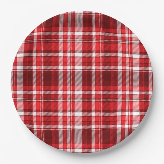 Feestelijk rood en wit geruit papieren bordje (Voorkant)