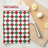 Feestelijk rood groen gecontroleerd Kerstmis Theedoek (Quarter Fold)