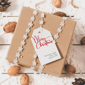 Feestelijk rood script Vrolijk Kerstfeest Familie Cadeaulabel