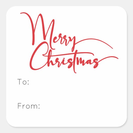 Feestelijk rood script Vrolijk Kerstfeest tot Van Vierkante Sticker (Voorkant)